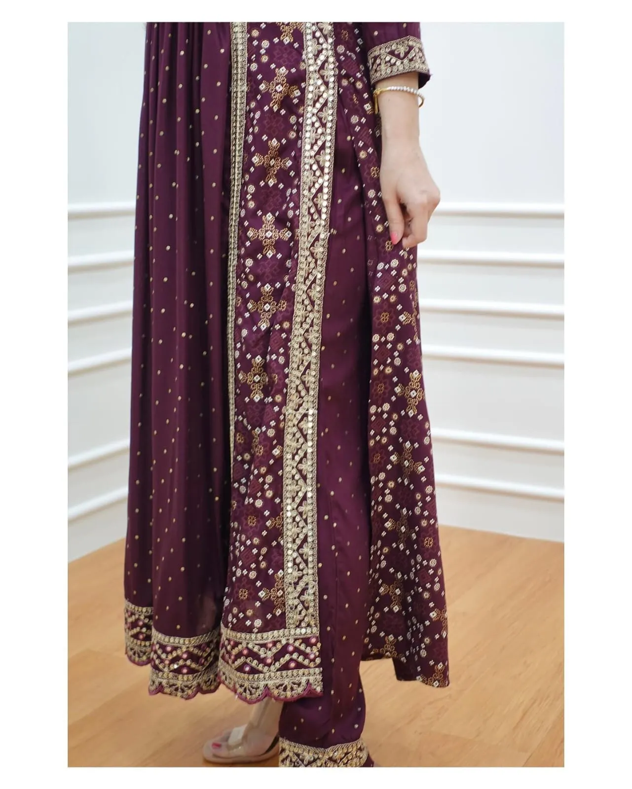 Beautiful Women Purple Naira cut Kurta Pant with Dupatta Dress. 